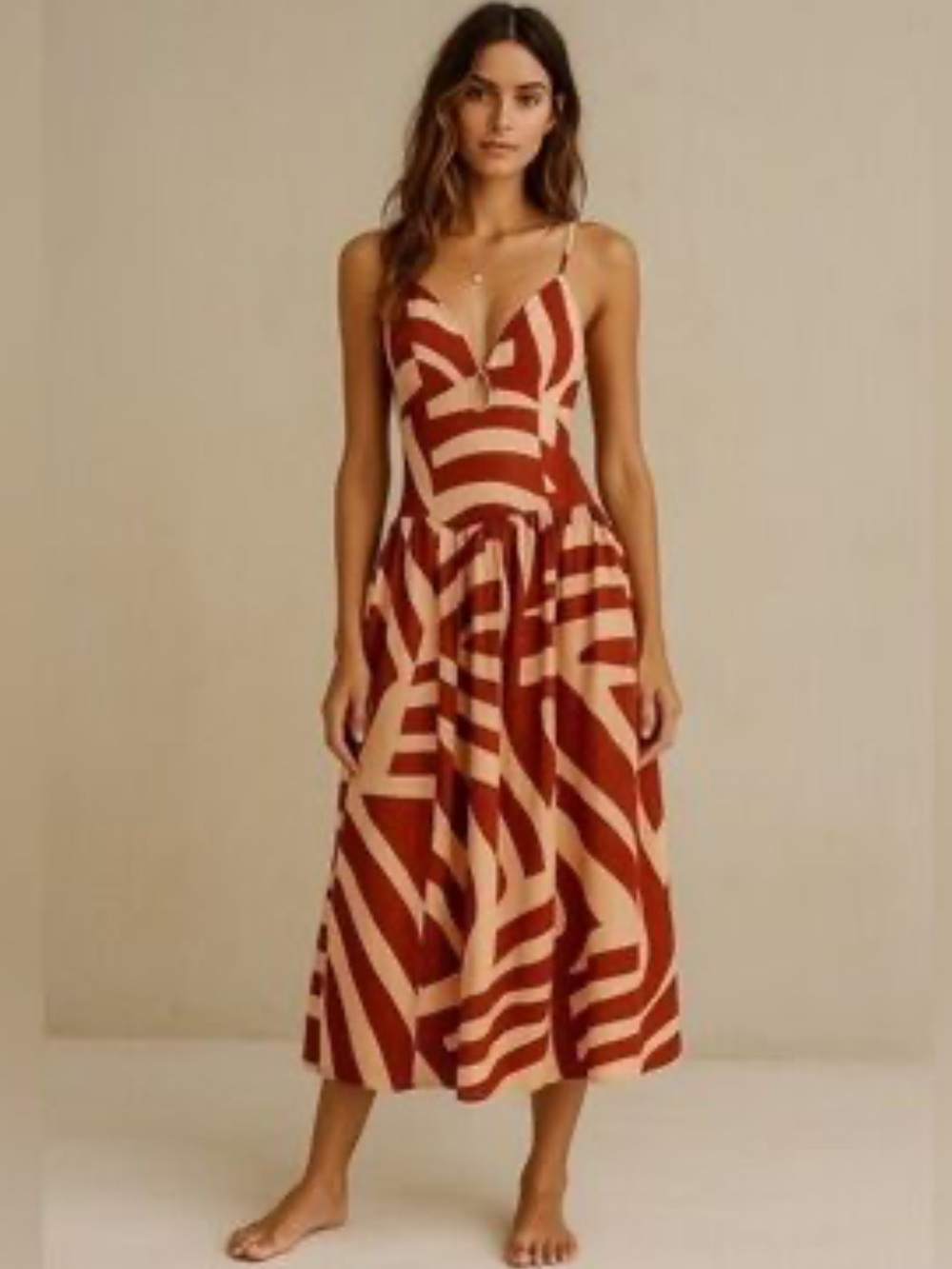 New! Mon Renn Spaghetti Strap Midi Dress